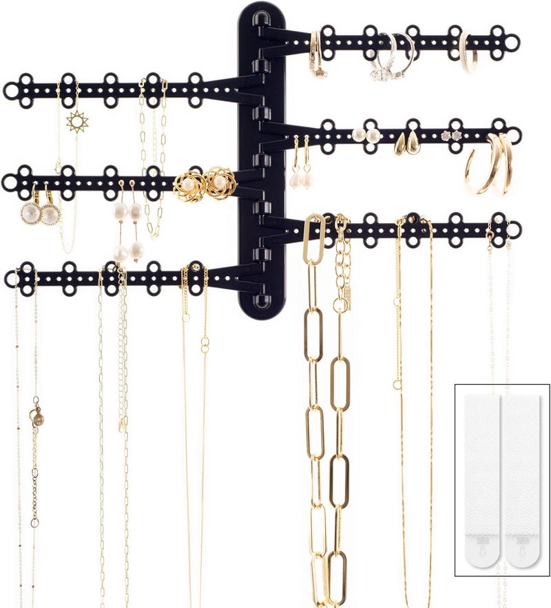 All Hung Up 6-Tier Wall Jewelry Organizer Wall Mounted Jewelry Organizer Necklace Holder Wall Mount Hanging Necklace Organizer Jewelry Hanger Hanging Earring Holder Organizer Display (Black) - Image 1